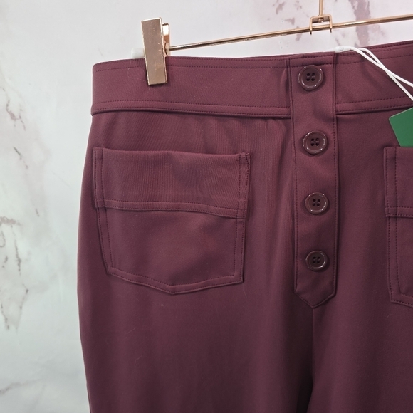 Halara Pants Womens Large Red High Rise Wide Leg Pocket Button Front Leggings - Picture 2 of 11